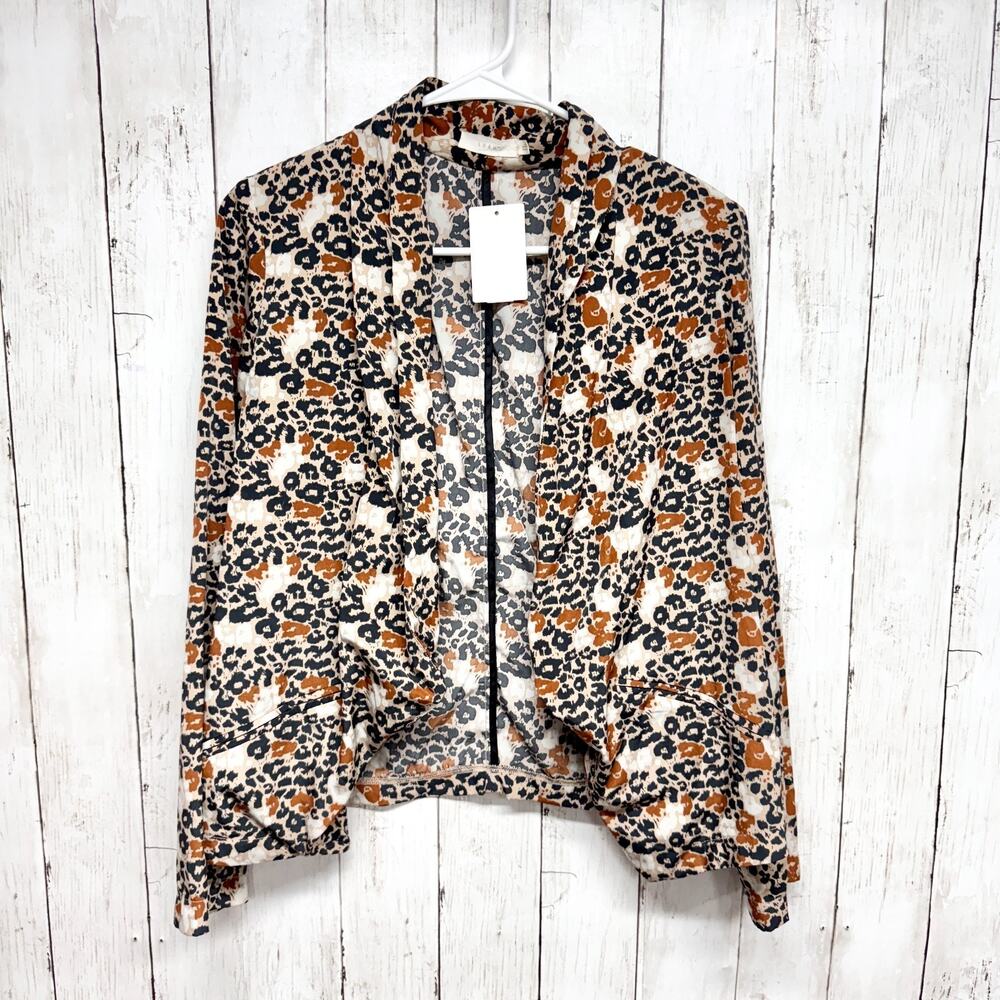 Lush Jacket‎ Women Sz Small Leopard Print Open Front Collared Long Sleeve Blazer